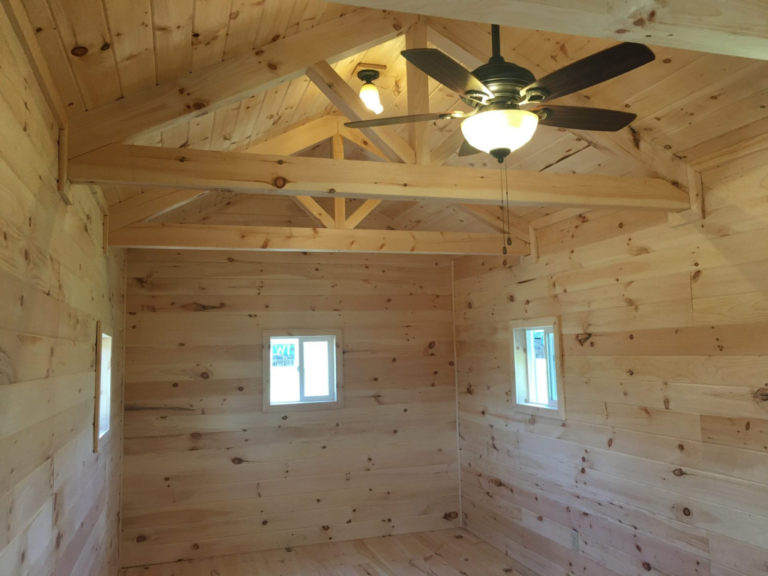 We have Log Cabins/Tiny Homes for sale near Lansing MI. This photo shows the interior finished out.